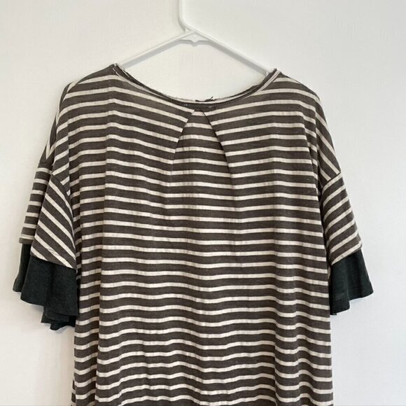 UMGEE Gray Cream Ivory Striped Short Sleeve Cotton Mini T-Shirt Dress / Tunic L - Picture 11 of 14